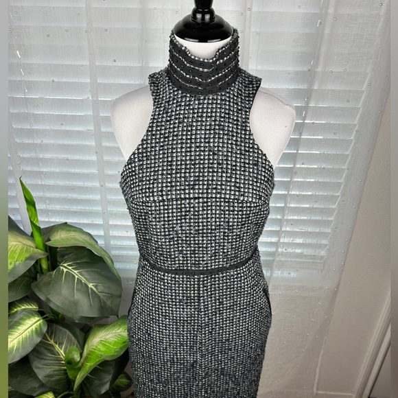 Karl Lagerfeld Impulse Black Tweed High Collar Sheath Dress Classic Size 2 - Picture 2 of 12